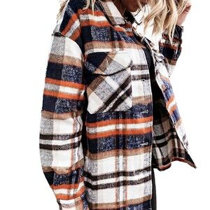 SHEIN Plaid Jacket in Navy, Orange, and White
